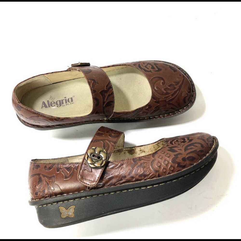 Alegria Mary Janes shoe, size 42, embossed brown